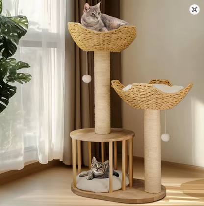 Arbre à chat en bois et coton - Griffes d'or