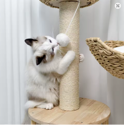 Arbre à chat en bois et coton - Griffes d'or