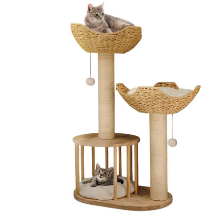 Arbre à chat en bois et coton - Griffes d'or