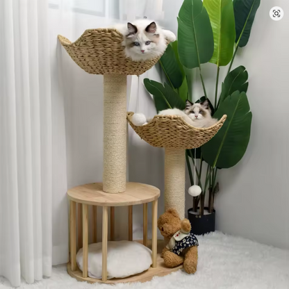 Arbre à chat en bois et coton - Griffes d'or