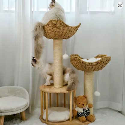 Arbre à chat en bois et coton - Griffes d'or